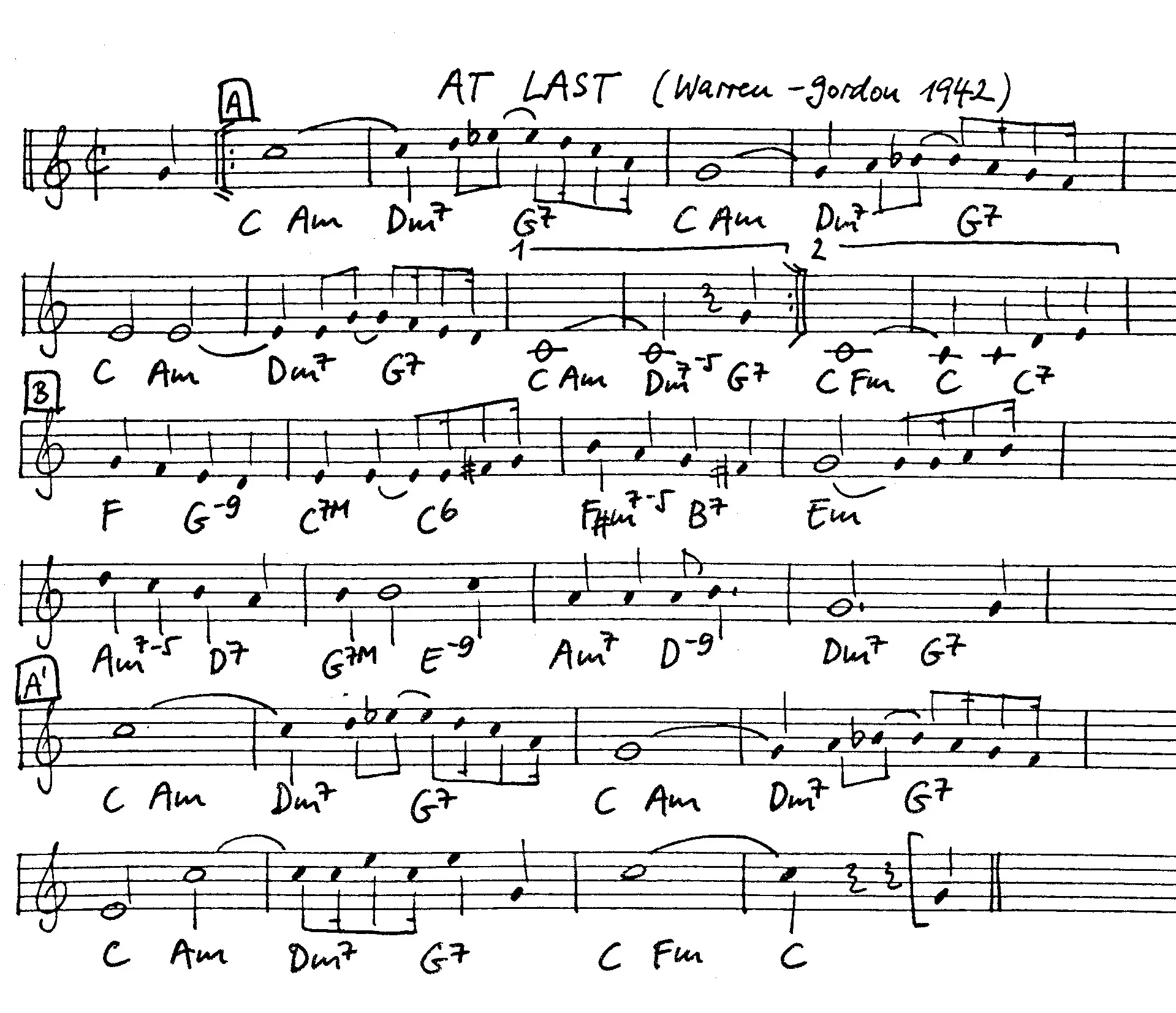 at last free jazz leadsheet - Courtesy of the Jungle Jazz Band